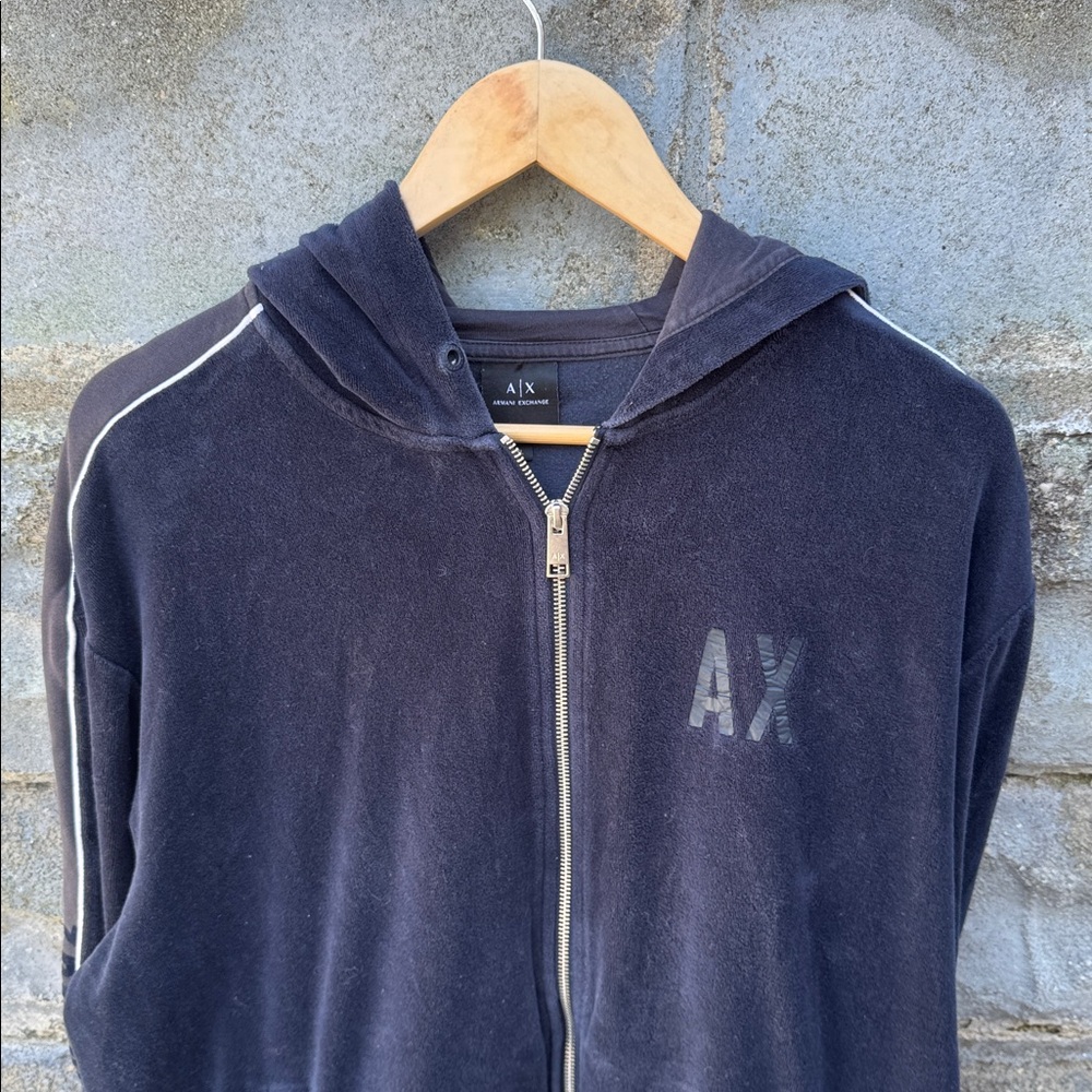 Vintage Armani Exchange Velour Hoodie XL Zip Up Y2K